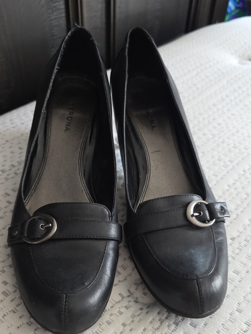 Merona Black Loafer Pumps Buckle Detail Classic Work Heels Size 9.5